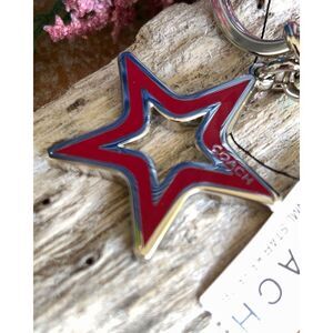 Red Silver Cut Out Star COACH Gold Key Chain / Fob Purse Charm
